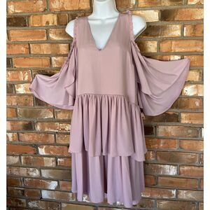 New Rebecca Minkoff Roberta Tiered Cold Shoulder Shift Dress Lavender Medium